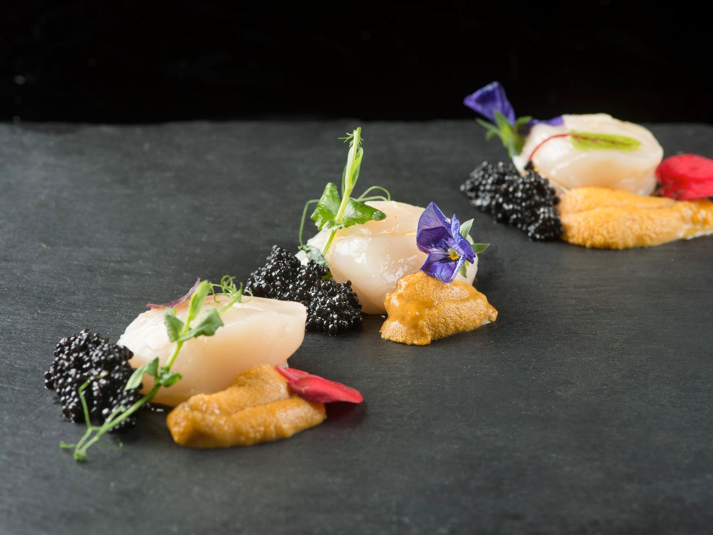 Hokkaido scallops with uni and caviar
