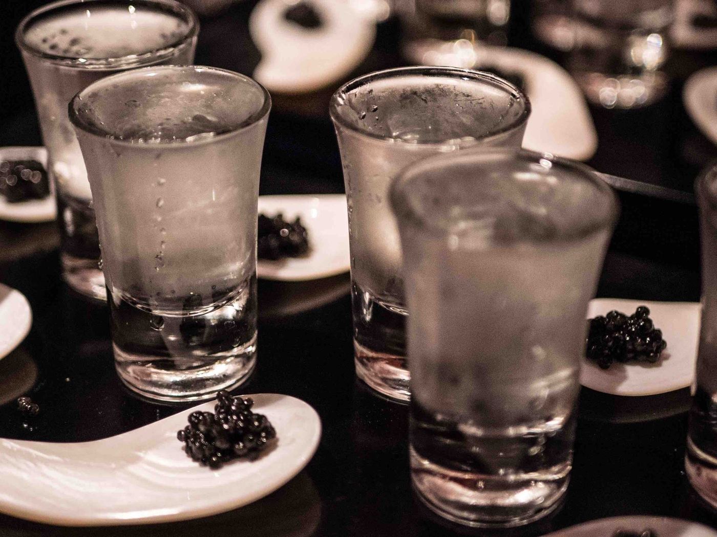 Caviar and vodka shots